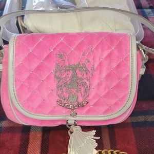 Juicy Couture, circa 2012 "Scotty Dog" pink velour shoulder bag, NWOT